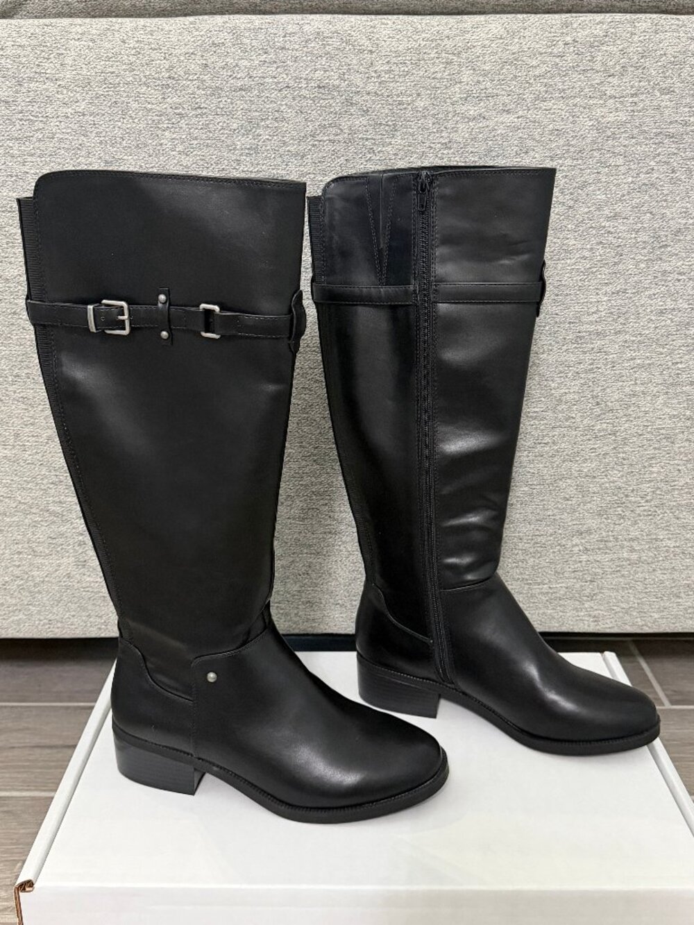 NWOB TOETOS Hazel Black Faux Leather Knee High Riding Boots 9 M